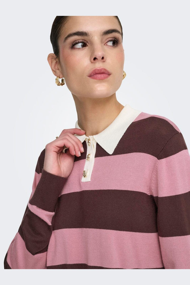 JDY - Jdynaima L/S Polo Pullover Knt - 5077092 Chicory Coffee W. Lilas