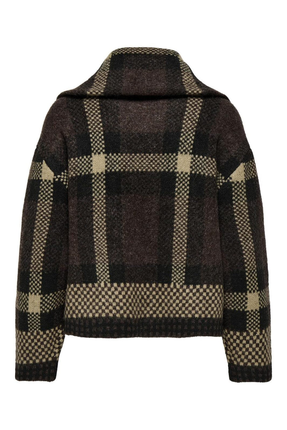 JDY - Jdyphoenix L/S 2 Way Zip Jacq Cardi Knt - 4876150 Chocolate Torte W. Black/Birch Jacquard