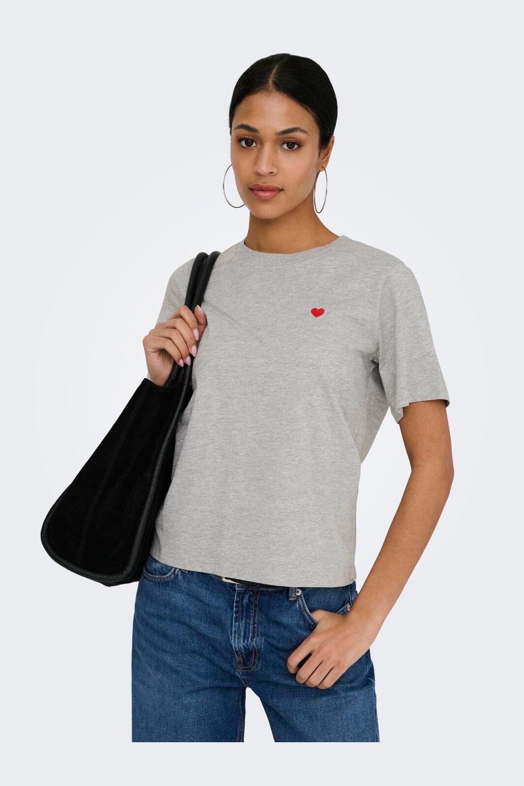 JDY - Jdypisa S/S Print Top - 4598825 Light Grey Melange Bittersweet Heart