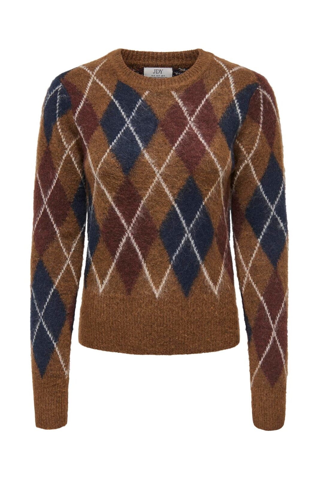 JDY - Jdyreese L/S O-Neck Argyle Pullover Knt - 5174124 Bison W. Rum Raisin/ Black Iris/ Oatmeal Argyle