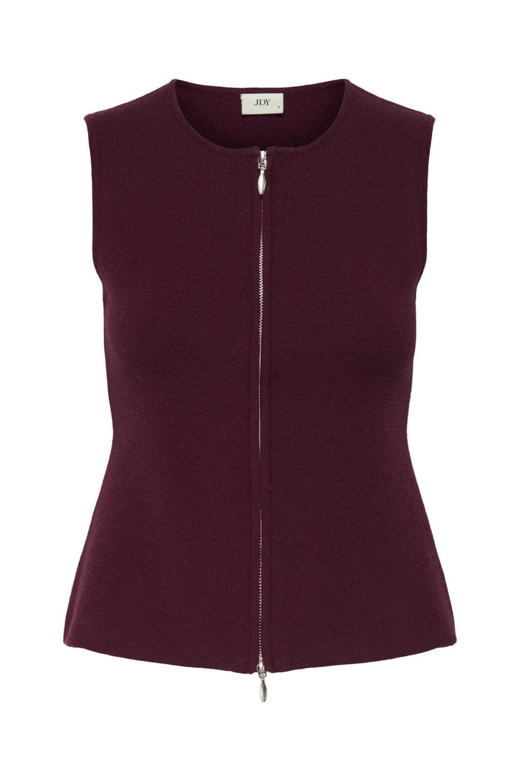JDY - Jdyriley S/L O-Neck Two Way Zip Vest Knt - 4837970 Maroon Banner