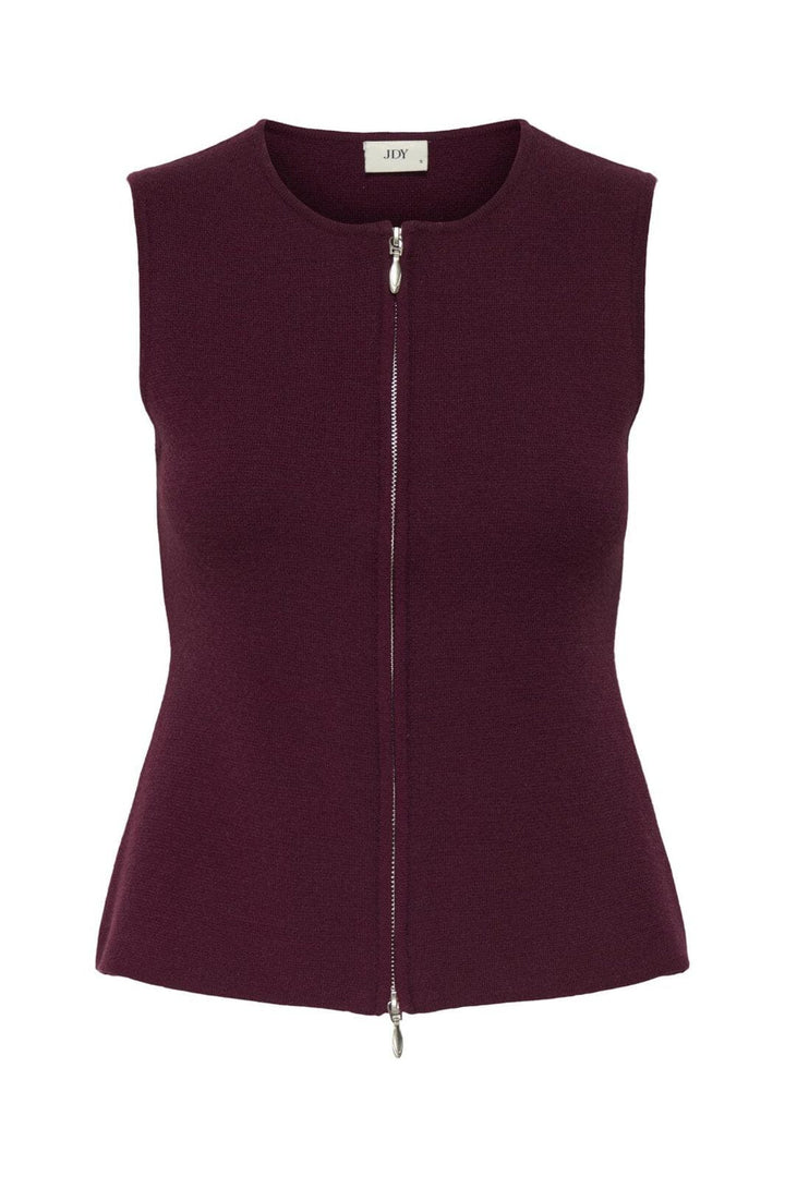 JDY - Jdyriley S/L O-Neck Two Way Zip Vest Knt - 4837970 Maroon Banner