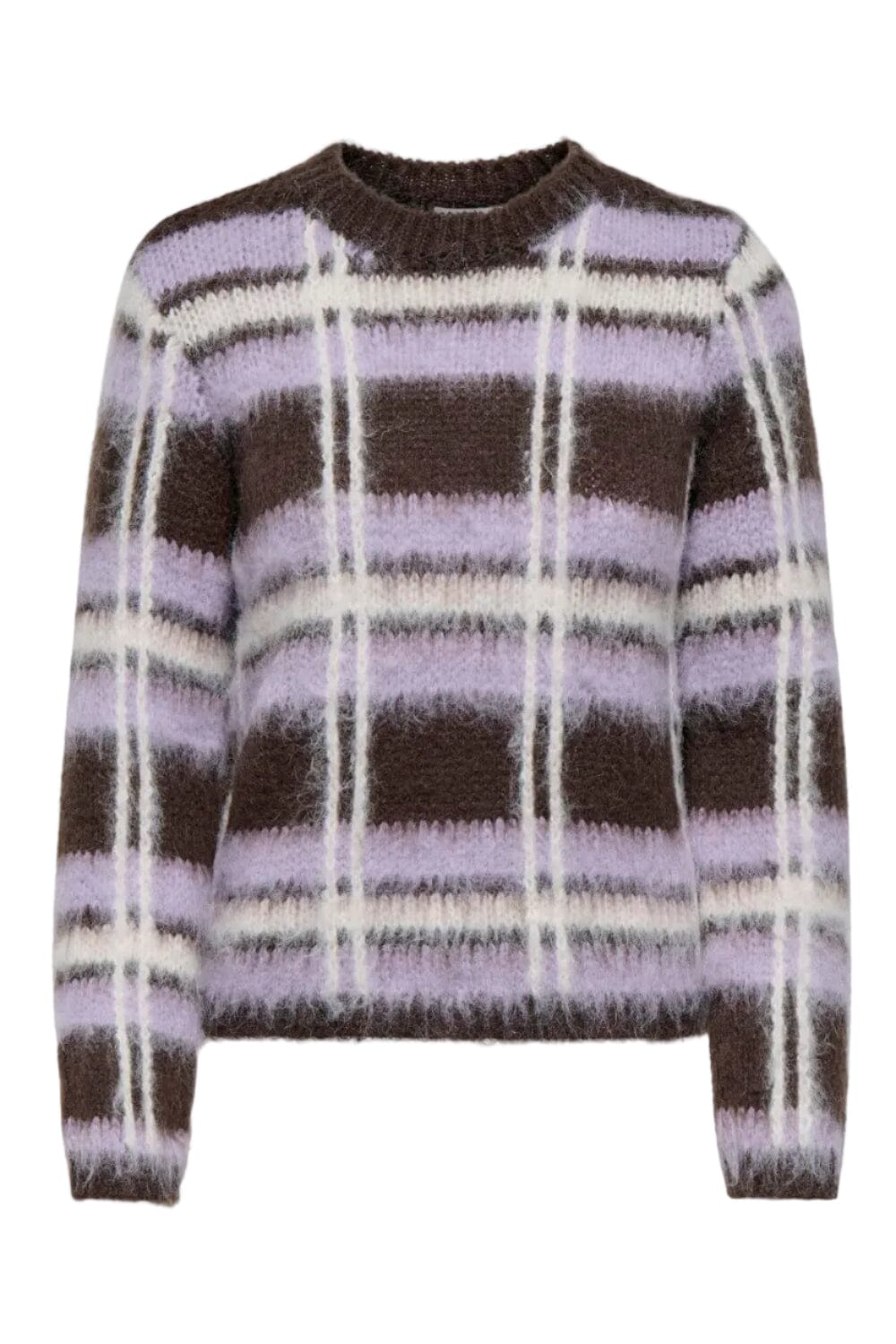 JDY - Jdysheridan L/S On Check Pullover Knt - 5111309 Chocolate Brown Lavender Frost & Whitecap Gray Strikbluser 