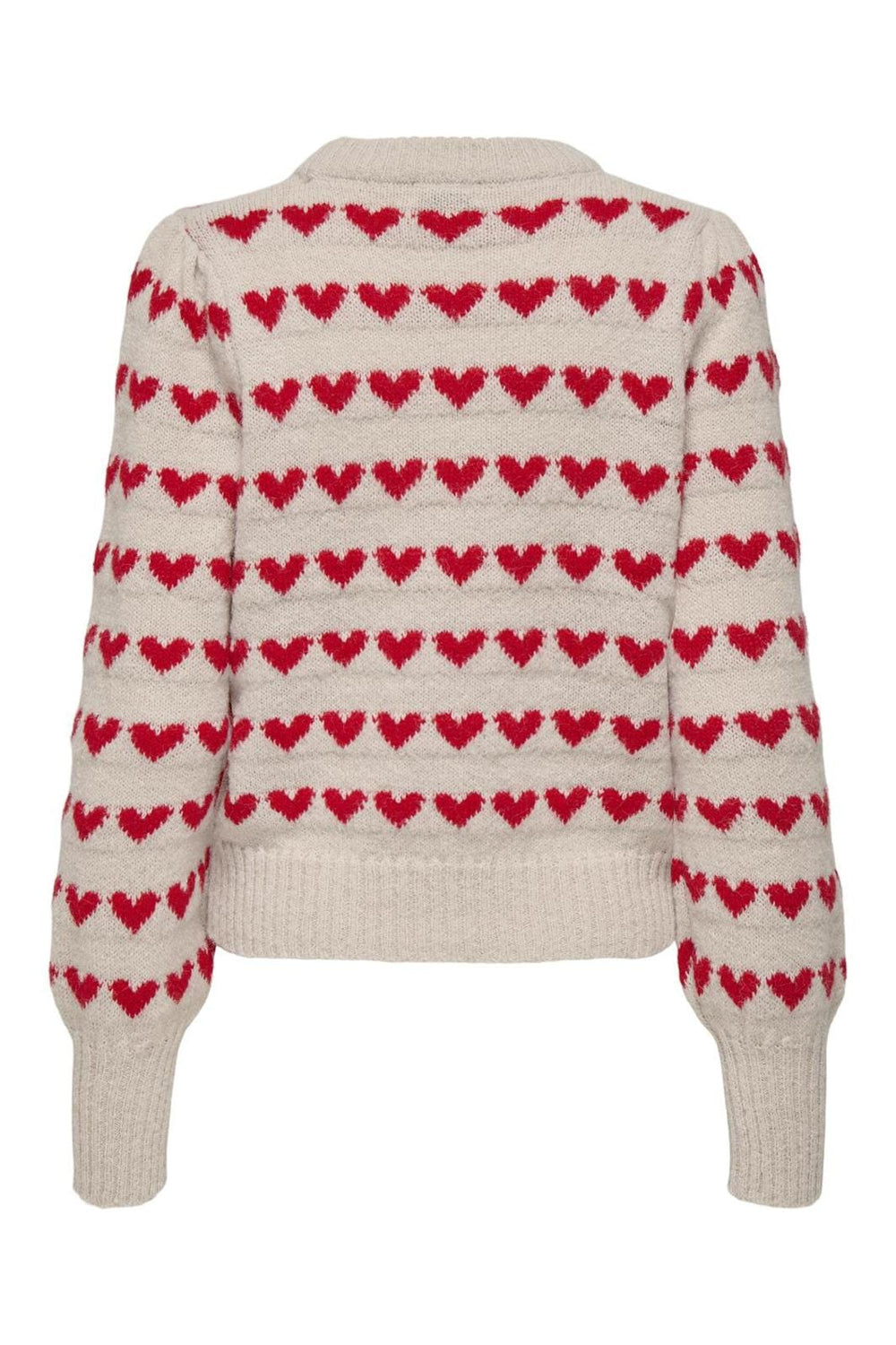 JDY - Jdysigrid Life L/S On Puff Pull Knt - 4815980 Cement W. Mars Red Hearts