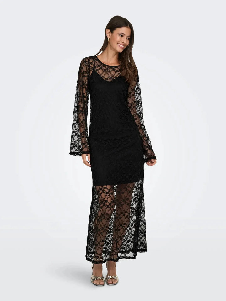 JDY - Jdysilvia L/S Lace Maxi Dress - 5070608 Black Kjoler 