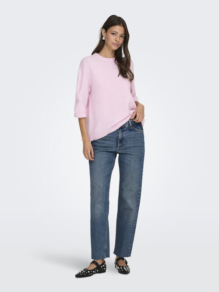 JDY - Jdysonja S/S O-Neck Pullover Knt - 4960457 Pink Lady Melange Strikbluser 