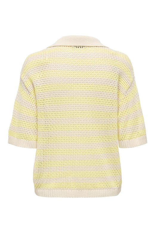 JDY - Jdytikka S/S Polo Pullover Knt - 4891512 Birch French Vanilla Stripes