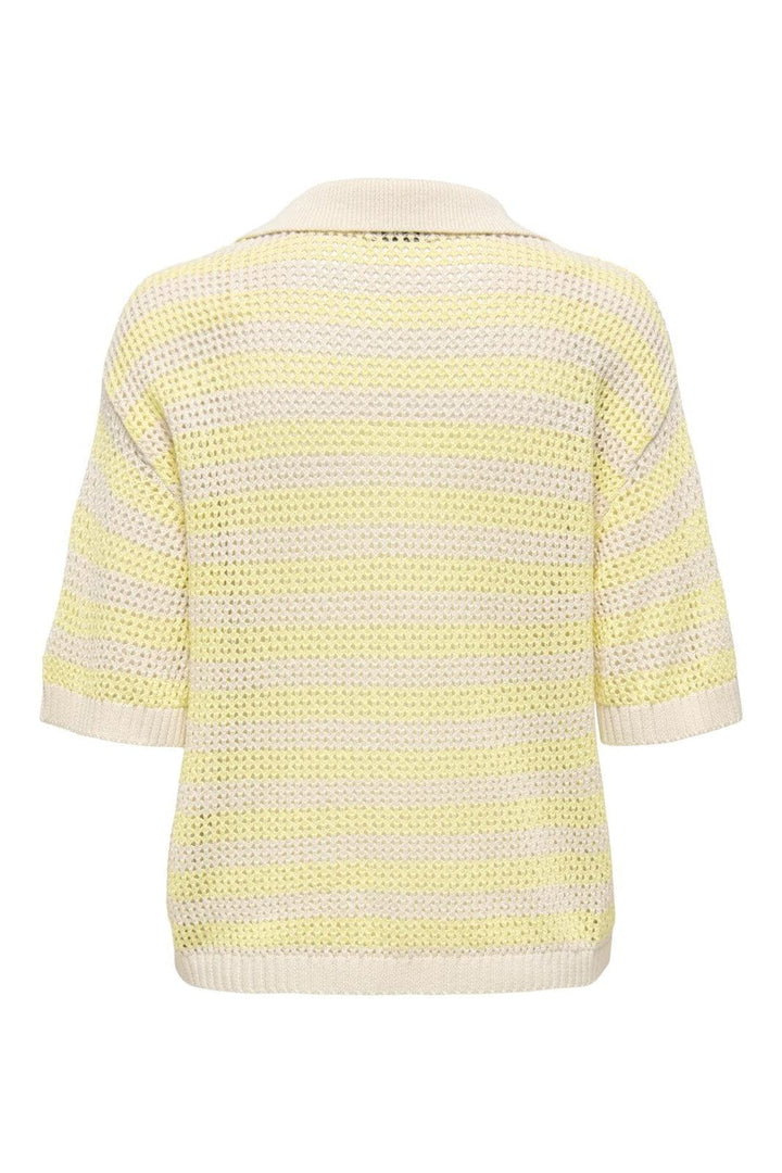 JDY - Jdytikka S/S Polo Pullover Knt - 4891512 Birch French Vanilla Stripes