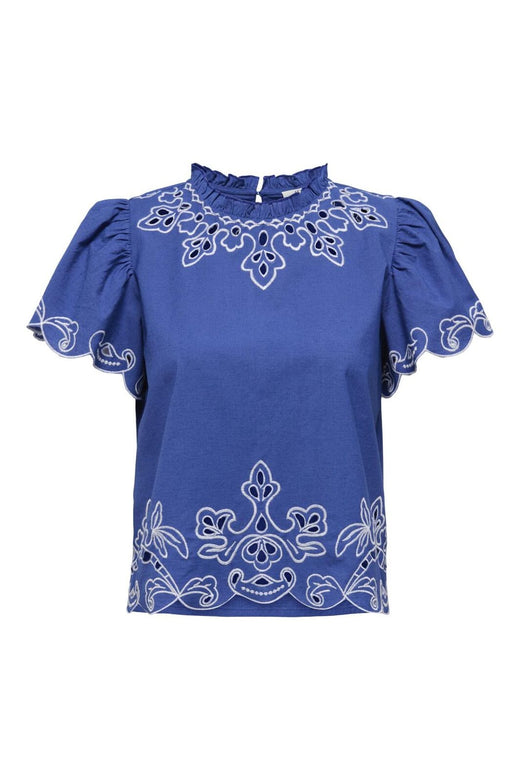JDY - Jdyvera S/S Embroidery Top - 4938525 Orient Blue W. Embroidery