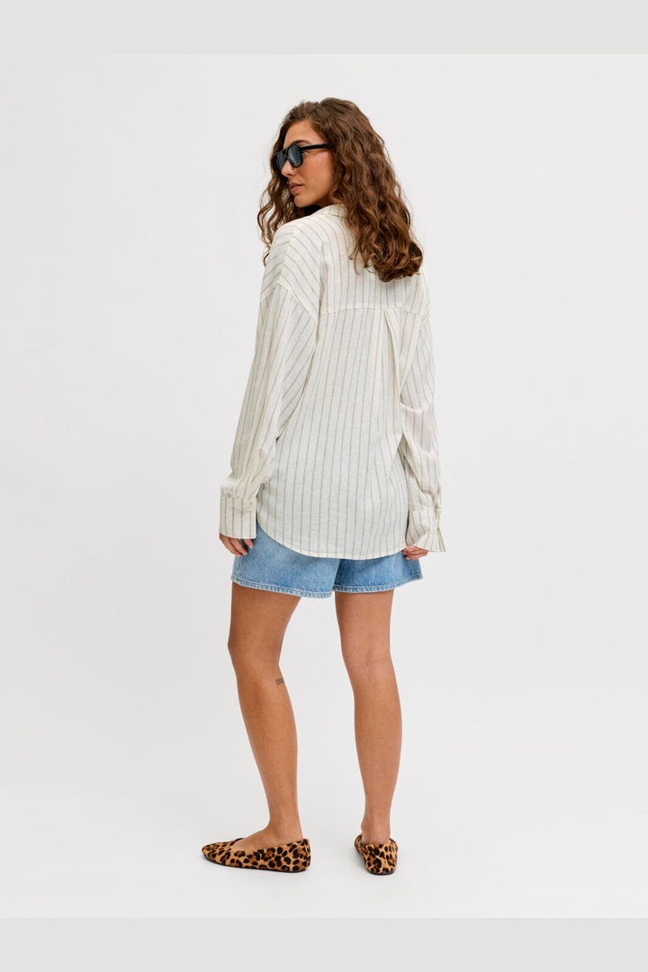 Jjxx - Jxalmira Linen Blend Ls Shirt Ln - 4919737 Blanc De Blanc Silver Mink