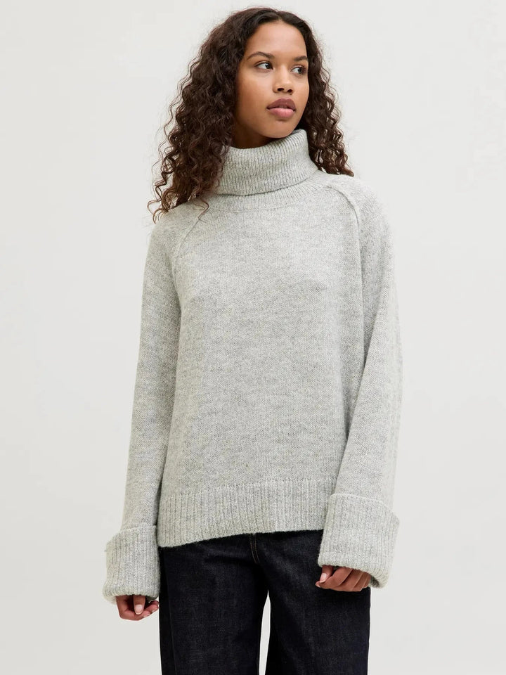 Jjxx - Jxellinora Raglan Roll Neck Knit Ln - 4815075 Light Grey Melange Strikbluser 