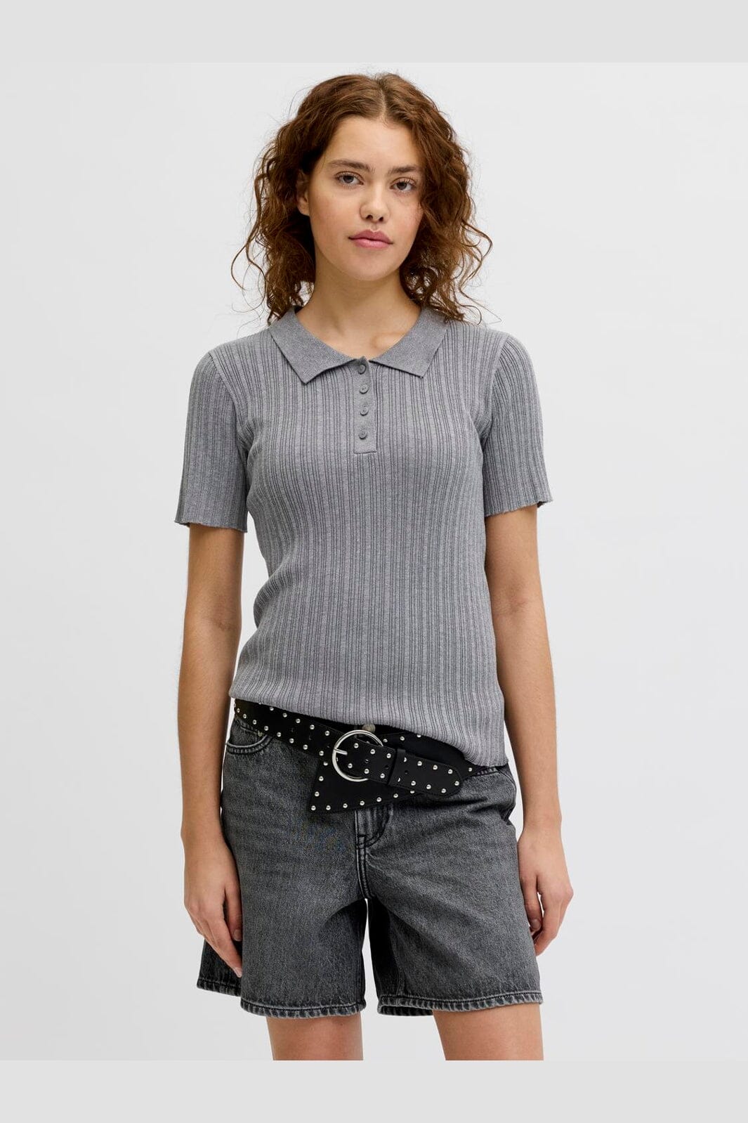 Jjxx - Jxhadley Tight Ss Polo Knit - 4916147 Medium Grey Melange