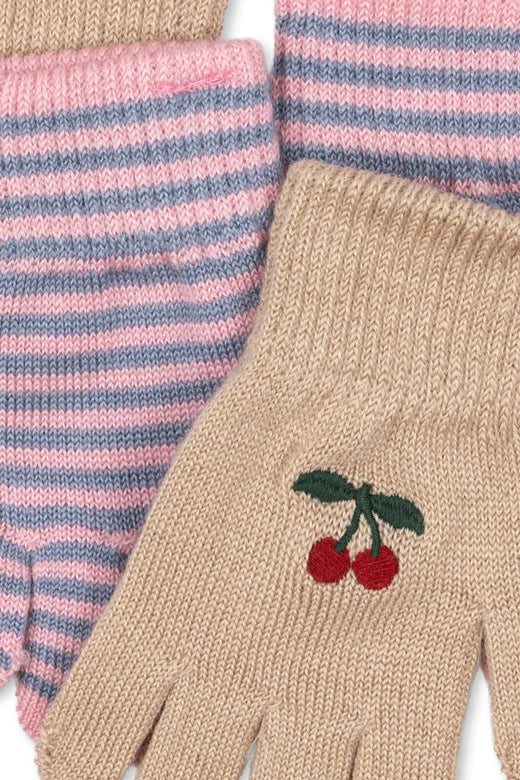 Konges Sløjd - 2 Pack Filla Gloves Ks103430 - Cherry/stripe