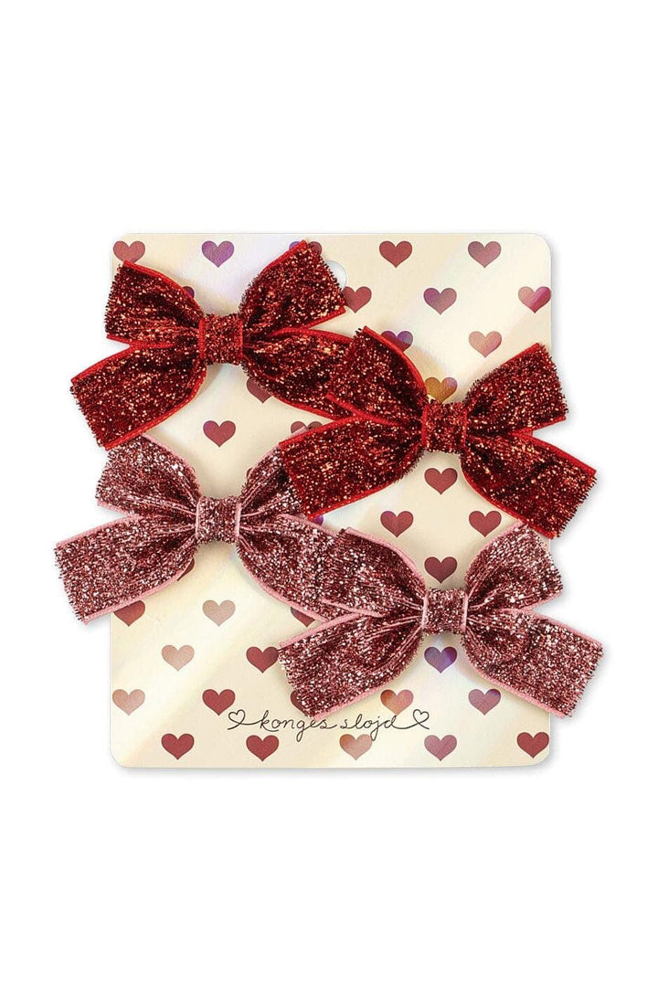 Konges Sløjd - 4 Pack Micki Bow Hair Clips Ks106357 - Red Glitter/ Rose Glitter