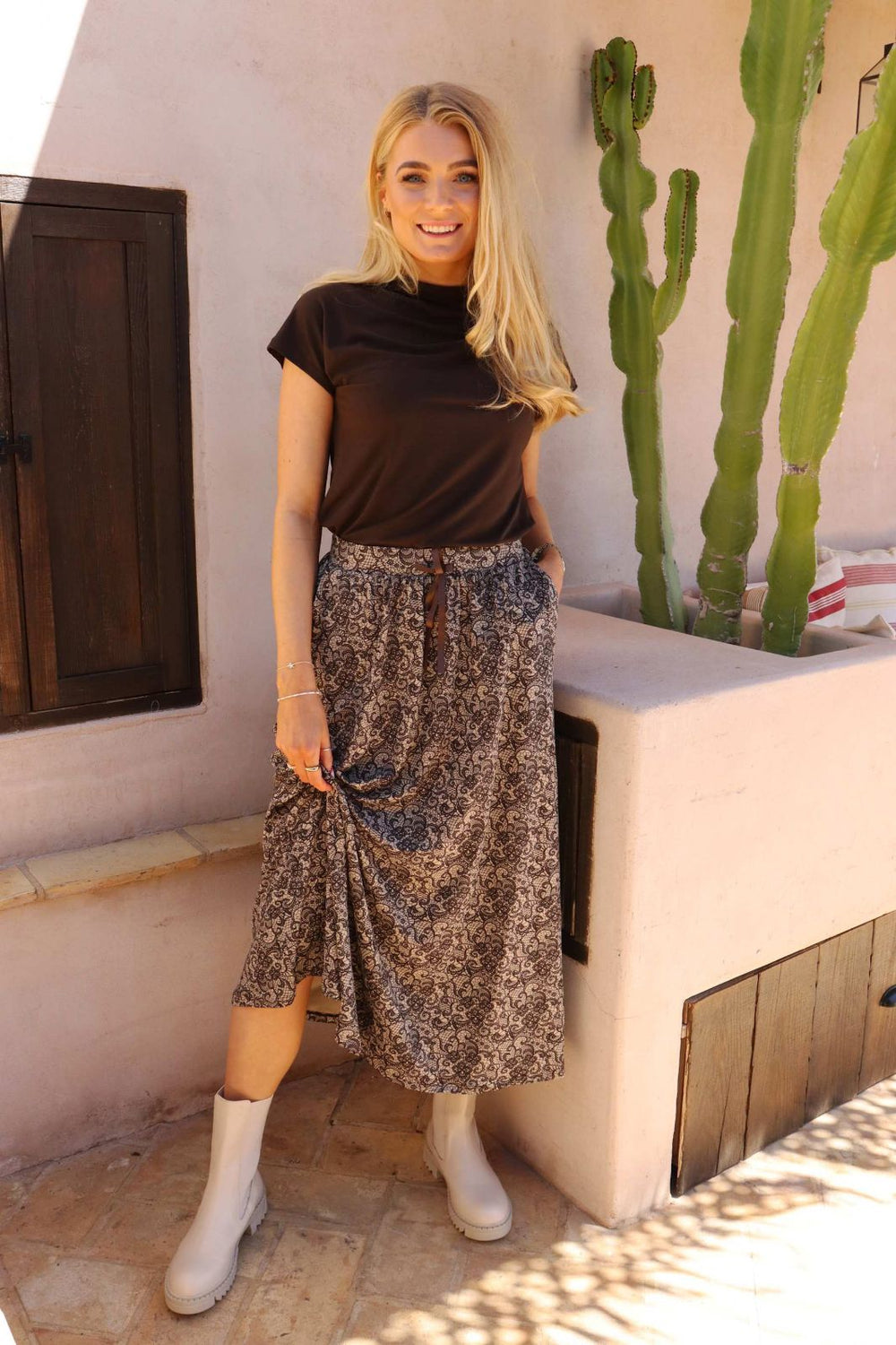 Liberte - Alma-Loose-Skirt 9582 - Mocca Brown Lace Nederdele 
