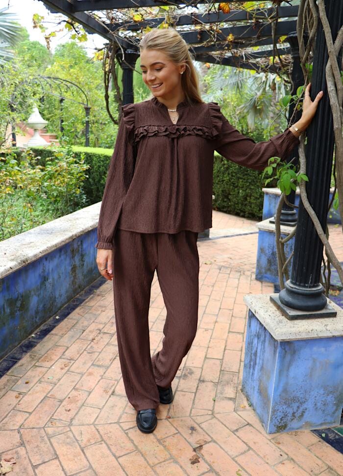 Liberte - Anni Ls Frill Blouse 22348 - Brown Mocca Bluser 