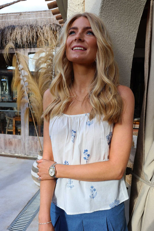 Liberte - Camilla Strap Top 22214 - White Blue Flower