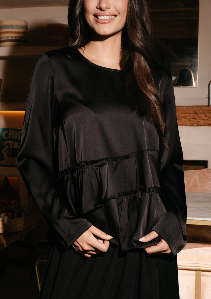 Liberte - Fie Ls Frill Blouse 22466 - Black Bluser 