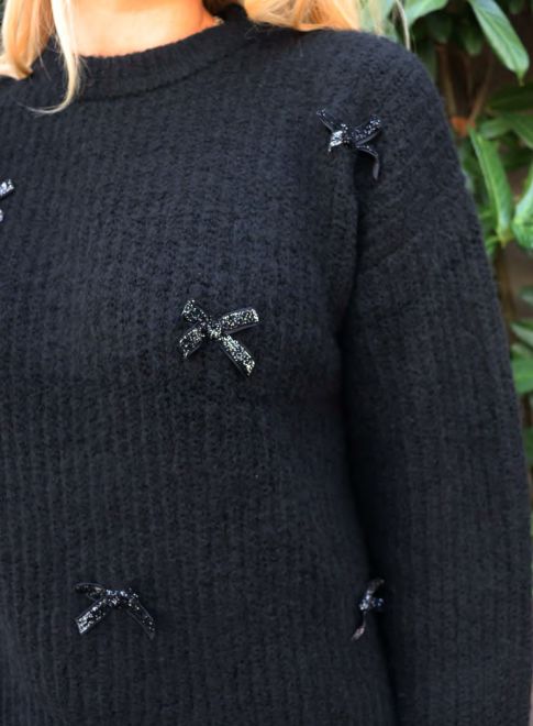 Liberte - Fro Bow Pullover 22104 - Black Silver Bow Strikbluser 