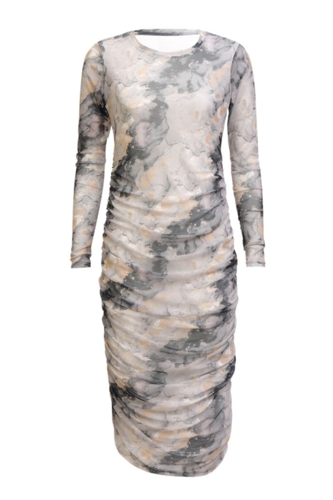 Liberte - Mesh Ls Long Dress 22219 - Black Grey Marble