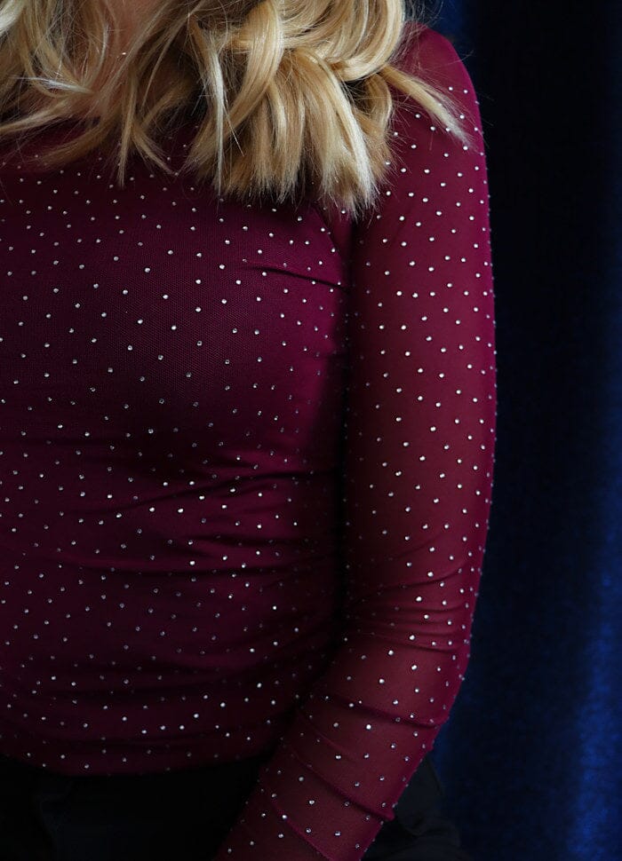 Liberte - Mesh Ls Sparkle Tshirt 22134 - Bordeaux Diamond Dot T-shirts 
