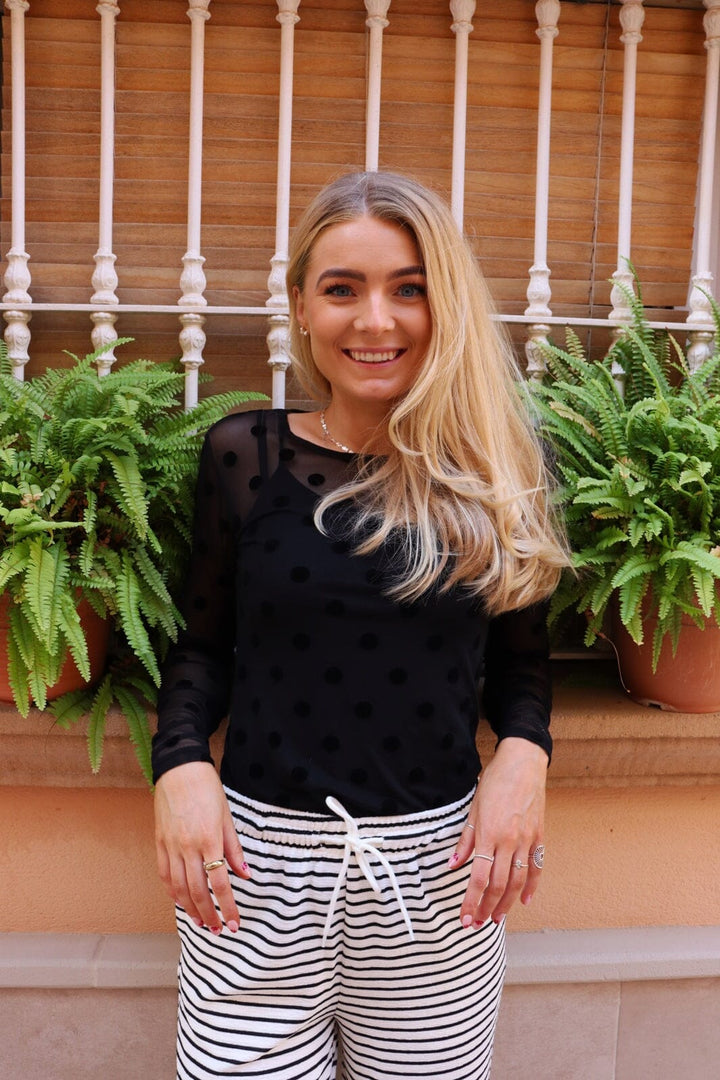 Liberte - Mesh Ls Tshirt 22065 - Black Big Flock Dot