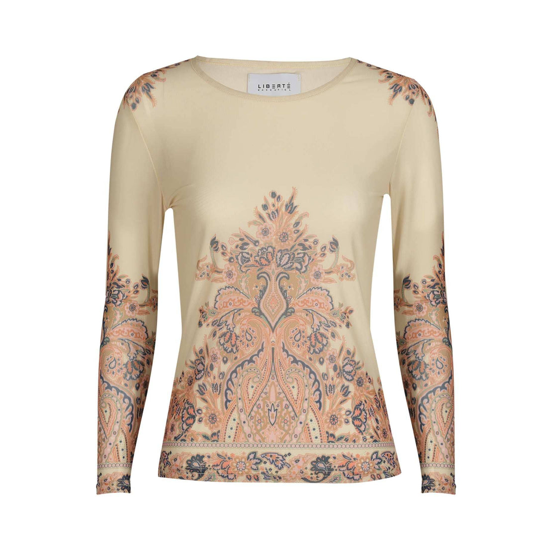 Liberte - Mesh Ls Tshirt 22065 - Creme Paisley Bluser 