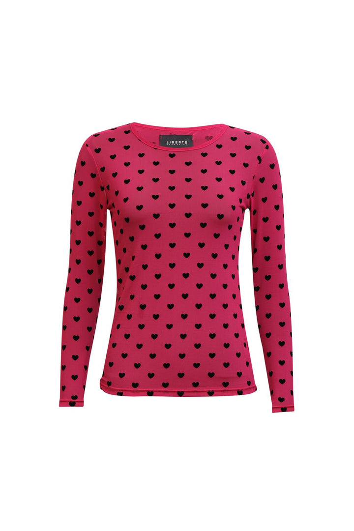 Liberte - Mesh Ls Tshirt 22065 - Dark Pink Black Flock Heart