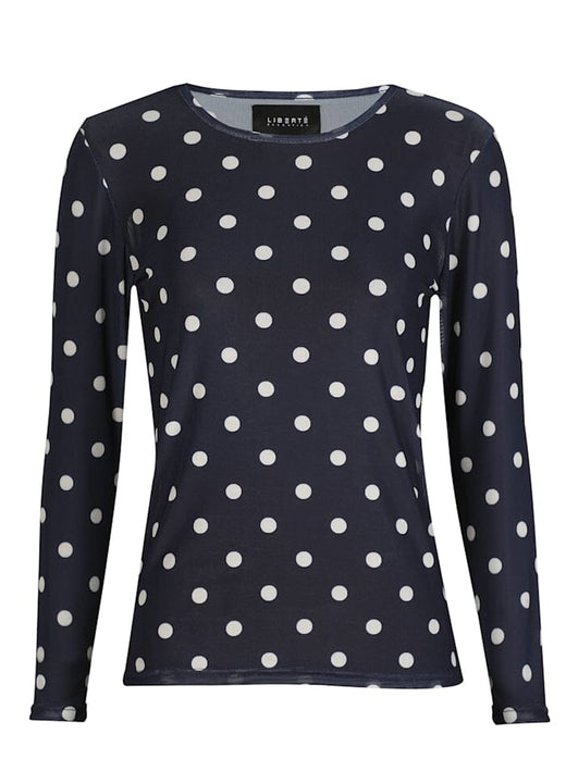 Liberte - Mesh Ls Tshirt 22065 - Navy Creme Big Dot T-shirts 