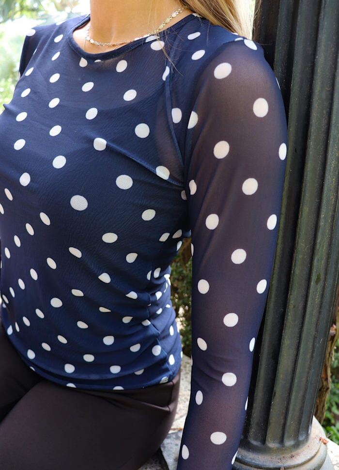 Liberte - Mesh Ls Tshirt 22065 - Navy Creme Big Dot T-shirts 