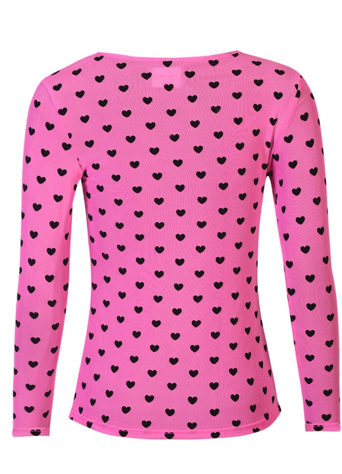 Liberte - Mesh Ls Tshirt 22065 - Pink Black Flock Heart Bluser 
