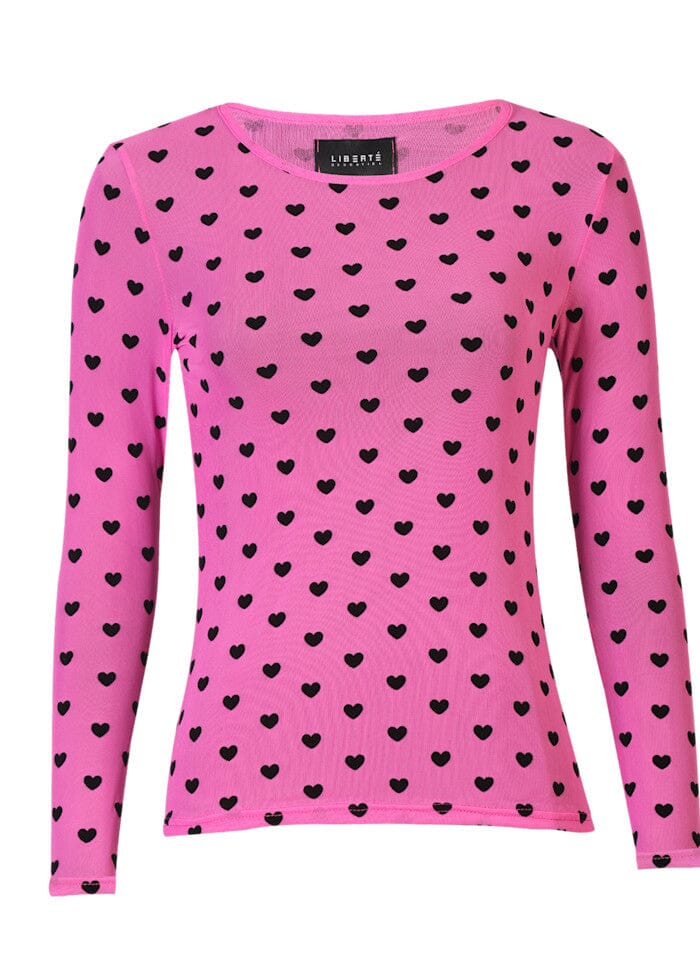 Liberte - Mesh Ls Tshirt 22065 - Pink Black Flock Heart Bluser 