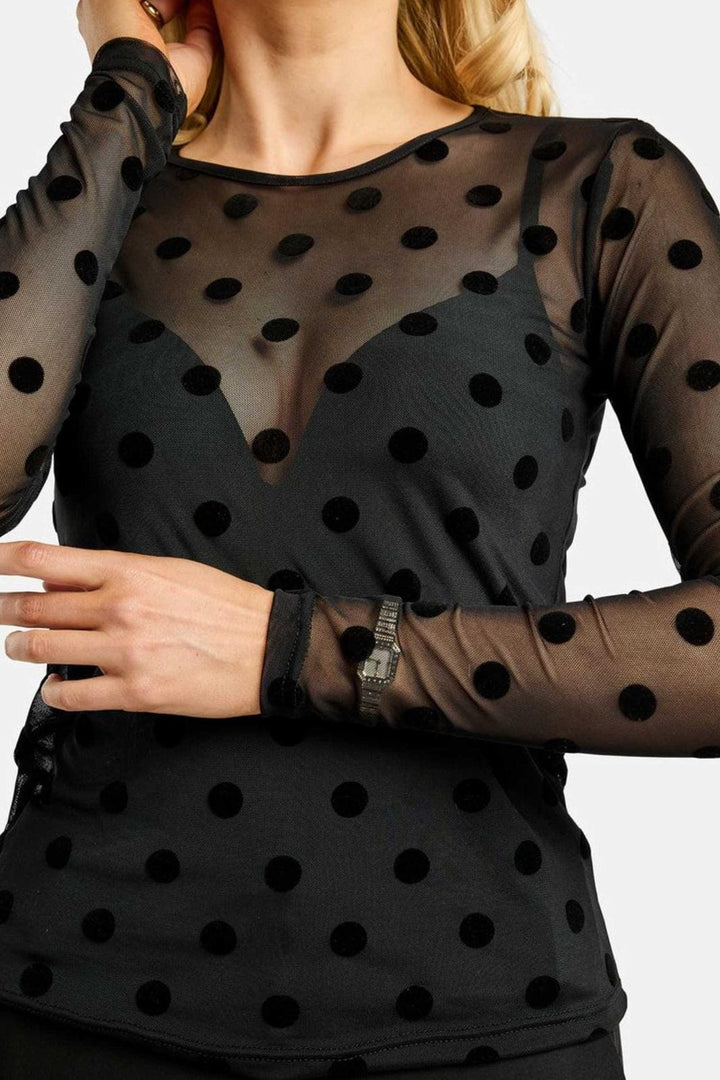 Liberte - Mesh Ls Tshirt, Flock 22081 - Black Big Dot T-shirts 