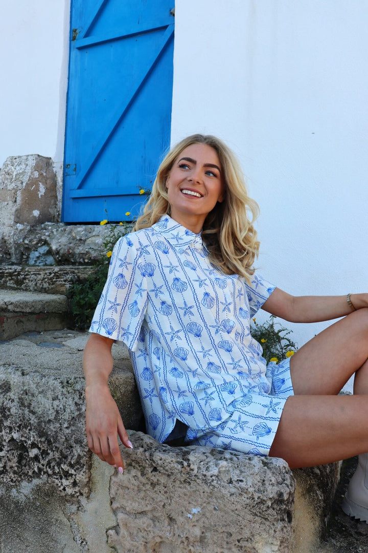 Liberte - Mie Ss Shirt 22405 - Creme Blue Mussel