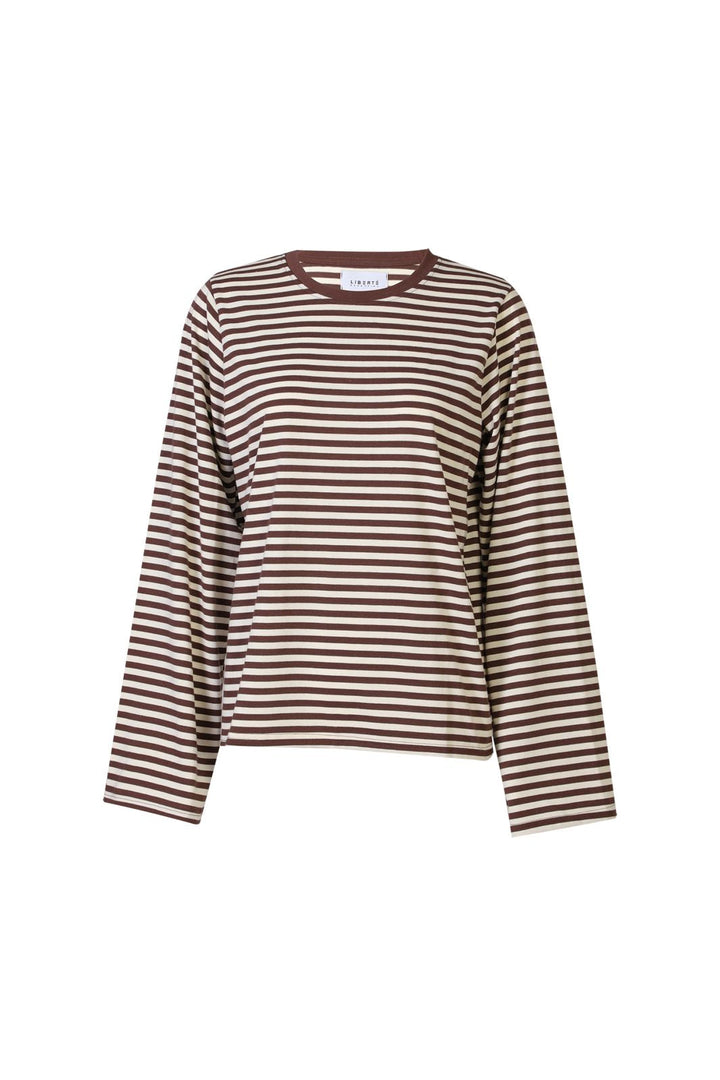 Liberte - Nalia Ls Boxy Tshirt 22473 - Brown Creme Stripe