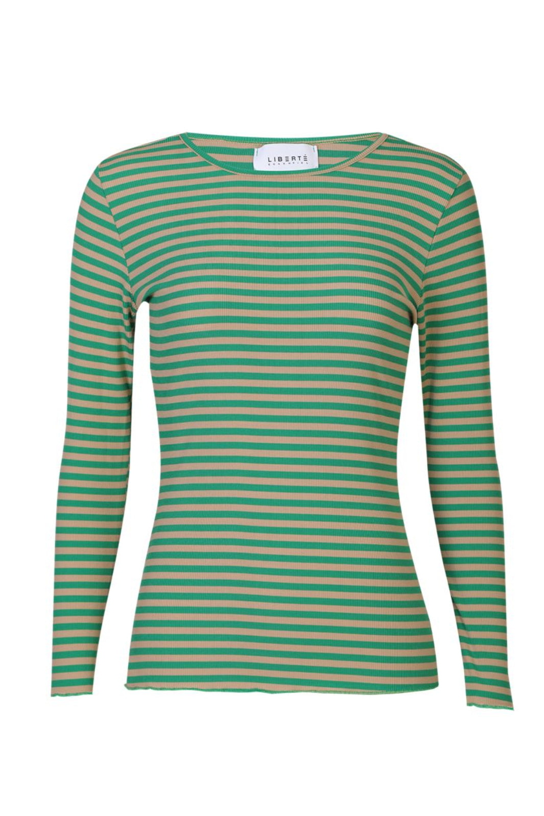Liberte - Natalia Ls Round Neck Blouse 9914 - Bottlegreen Sand Stripe