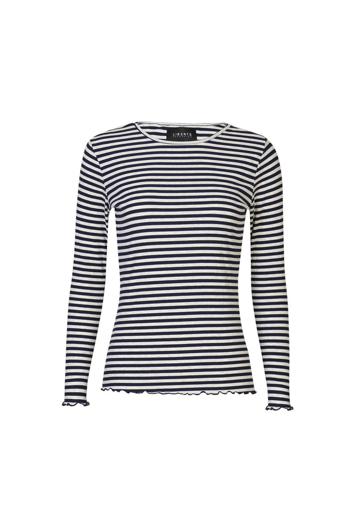 Liberte - Natalia Ls Round Neck Blouse 9914 - Navy Grey Mel. Stripe