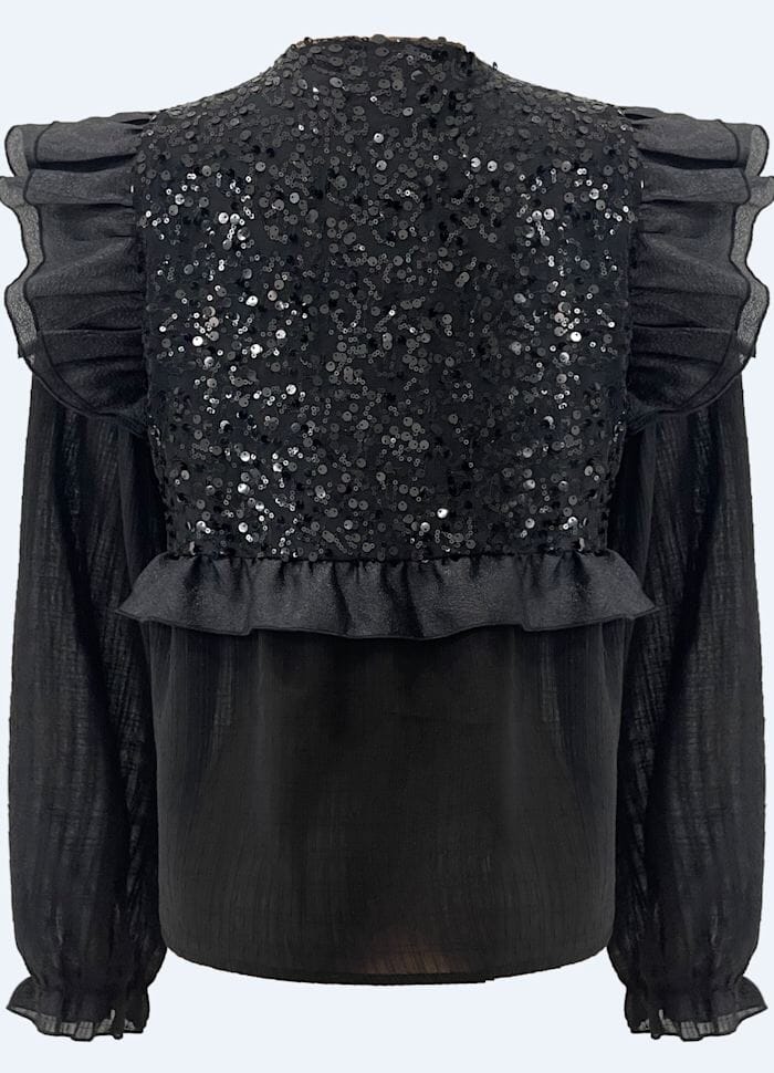 Liberte - Nor Ls Frill Blouse 22267 - Black Sequins Bluser 