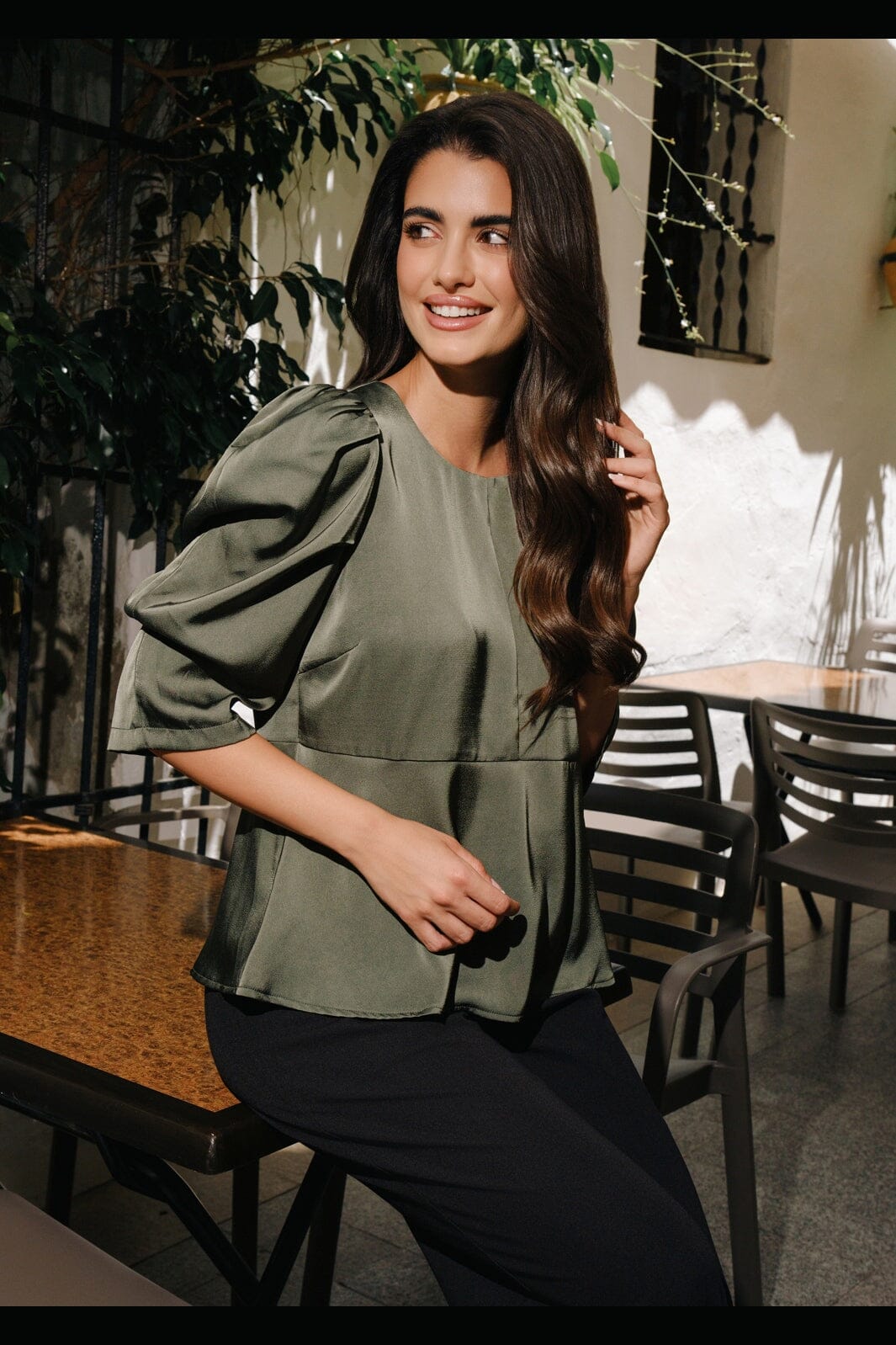 Liberte - Winnie Peplum Blouse 22481 - Dusty Army