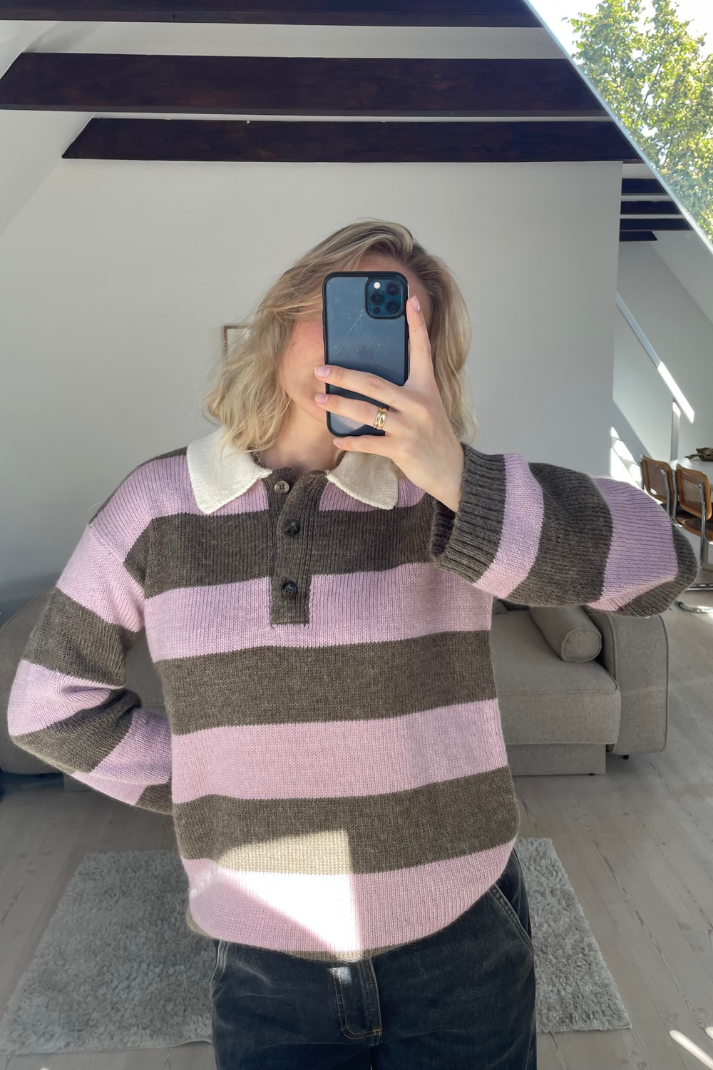 Modström - Pelhammd Stripe Polo 58613 - 12038 - Lilac Chocolate Stripe Strikbluser 