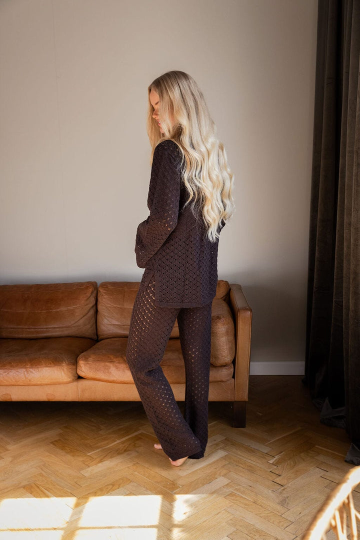 Molly&My x Julie Elgaard - Liva Knit Pants 167101 - 676 - Dark Brown Strikbluser 