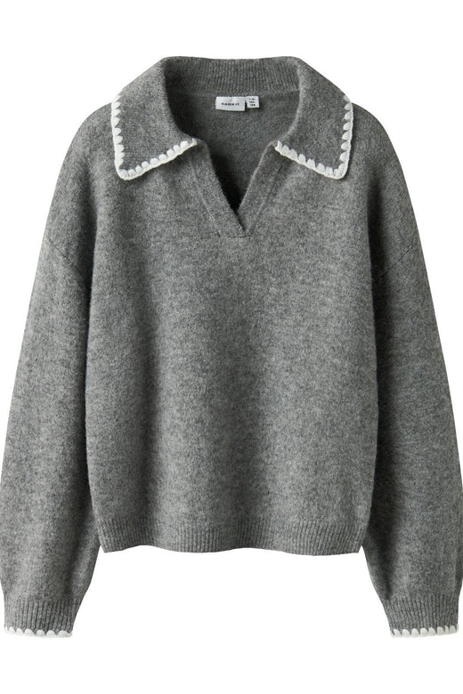 Name It - Nkfrikasa Ls Knit Polo - 4874851 Grey Melange Skjorter 