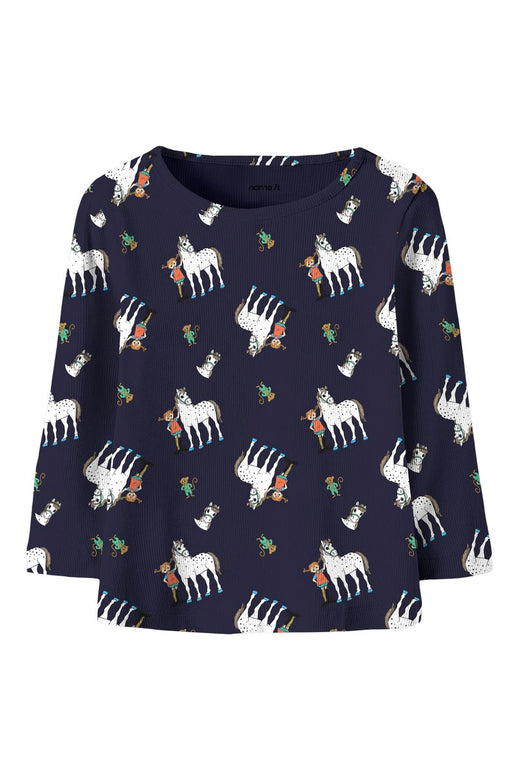 Name It - Nmfokka Pippi Ls Slim Top Sky - 5201340 Evening Blue