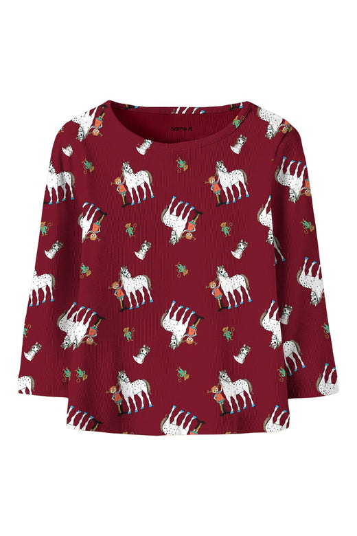 Name It - Nmfokka Pippi Ls Slim Top Sky - 5201341 Red Dahlia