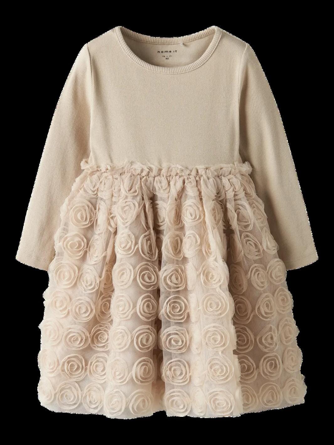 Name It - Nmfsykia Tulle Ls Dress - 4888967 Cement Kjoler 