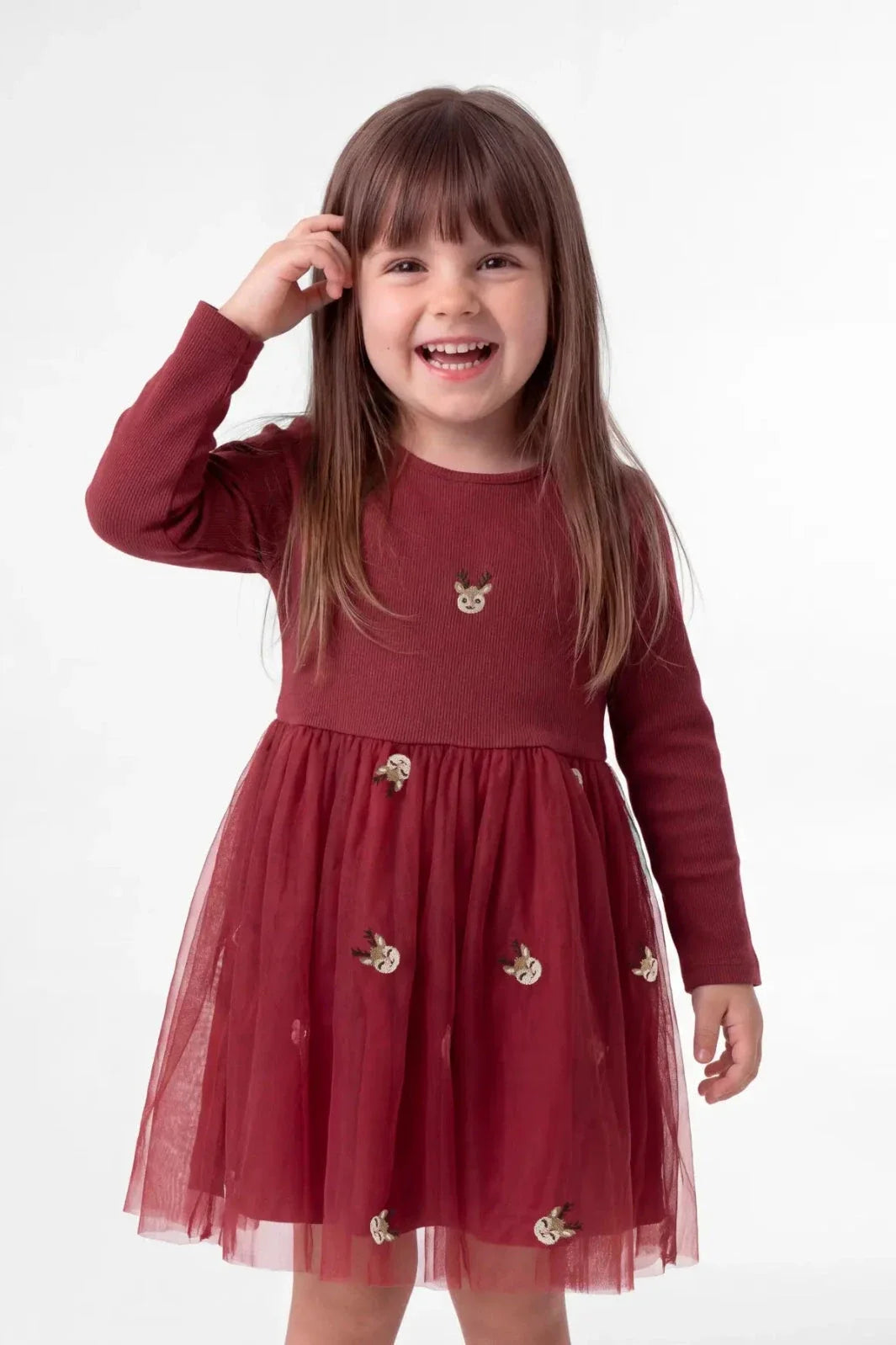 Name It - Nmfveross Ls Tulle Dress - 5127587 Red Dahlia Reindeer Kjoler 