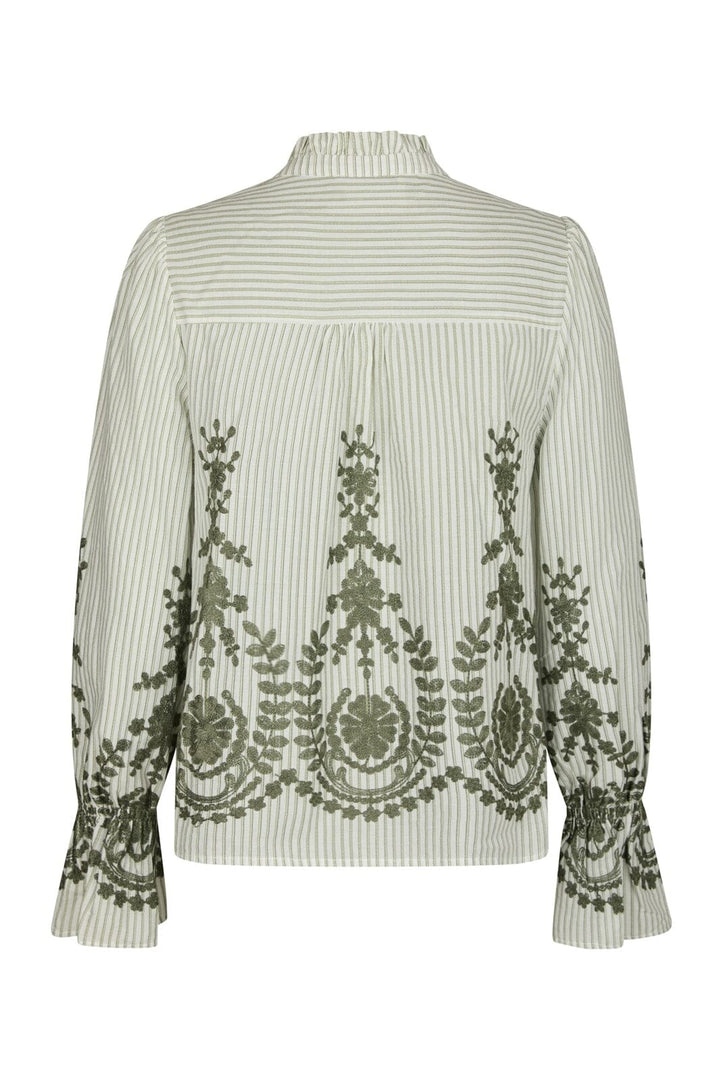 Neo Noir - Amara Stripe Emb Blouse 163363 - 723 - Dusty Green
