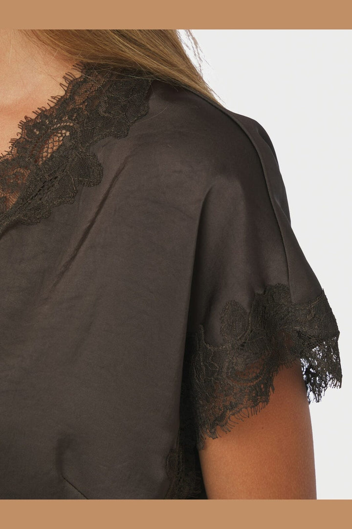 Neo Noir - Benera Heavy Sateen Lace Blouse 170061 - 676 - Dark Brown