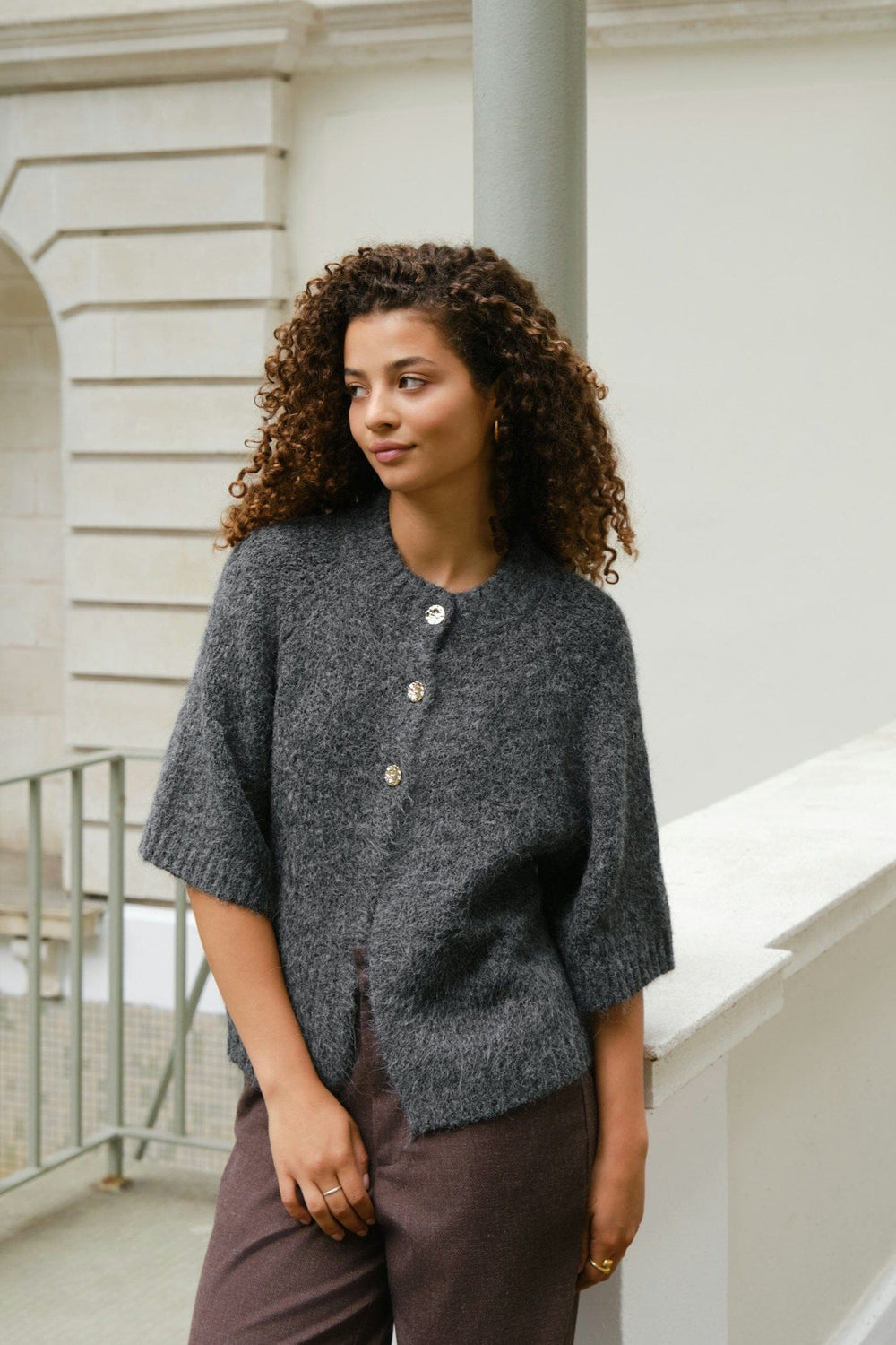 Neo Noir - Benuta Fluffy Knit Cardigan 165816 - 136 - Antracit Melange Cardigans 