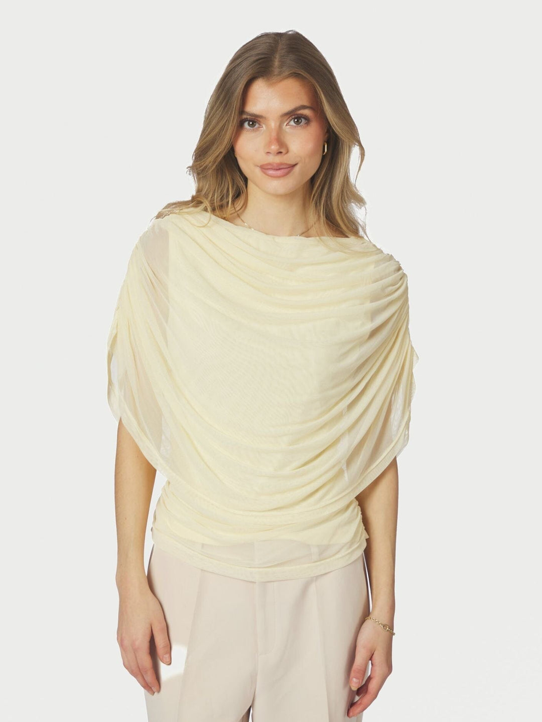 Neo Noir - Cottuna Drapy Mesh Top 167205 - 191 - Light Yellow Toppe 